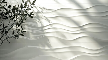White ceramic tile with wavy water texture and plant shadows