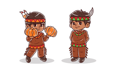 Two boys celebrate thanksgiving vector illustration