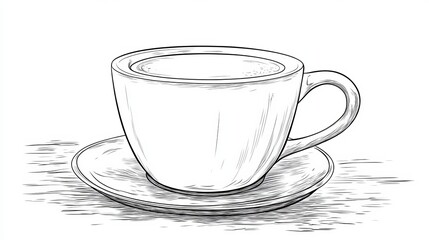 Vector illustration Outline of single Coffee, Espresso, Tea Cup, and Saucer for a coloring book.