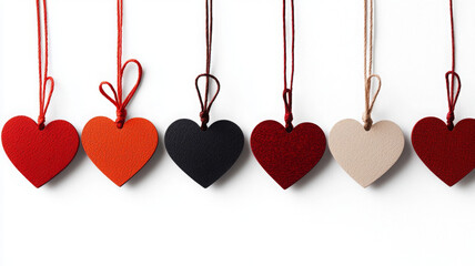 Colorful heart shaped bookmarks hanging on strings create charming display