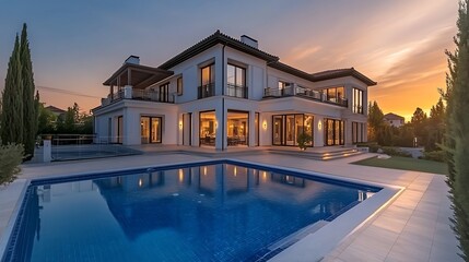 Fototapeta premium Elegant house with a swimming pool in a modern architectural style