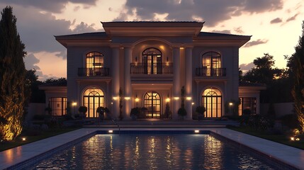 Elegant house with a swimming pool in a modern architectural style