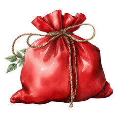 A Red Watercolor Bag Tied With Rope And Leaves
