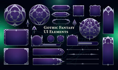 Set of Gothic Fantasy Elements for user interface, poster, video. Fantasy magic HUD. Template for rpg game interface. Vector Illustration EPS10 © Oniks Astarit