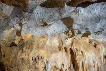 Interior of the large hall of old Karain cave, hidden in Mediterranean region. Confirms human...