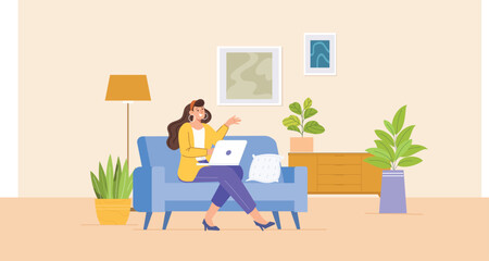 An illustration of a comfortable home office setup, showcasing a spacious desk with a laptop, desk lamp, books, a comfortable ergonomic chair, and personal touches like plants and artwork, creating a 