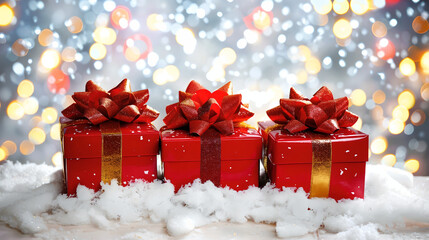 Elegant Red Christmas Gifts with Golden Ribbons