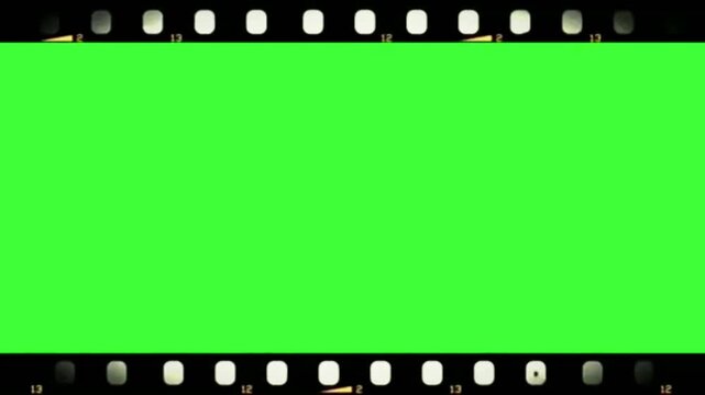 classic negative film roll 2d animated green screen film strips tape black frame, background, old tv noise effect filter chroma key texture, motion design animation overlay alpha adjustment layer