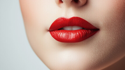 Obraz premium Red lips close up on smooth skin surface, showcasing beauty and elegance