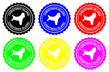 Christmas Island - rubber stamp - vector, Territory of Christmas Island map pattern - sticker - black, blue, green, yellow, purple and red