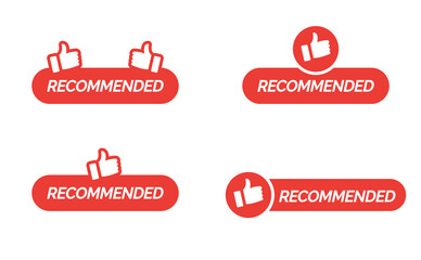 Recommended thumb up hand red color banner. Vector illustration