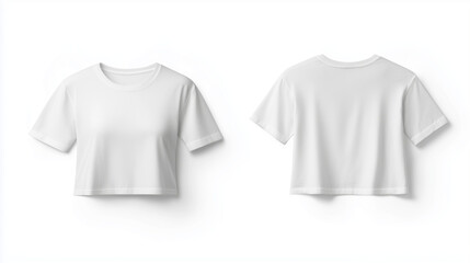 White cropped t-shirt mockup back and front view isolated on white background for brand presentation

