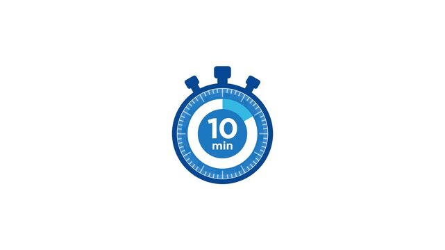 The 10 minutes timer, Ten minutes stopwatch icon. Stopwatch icon in flat style. Motion graphics.