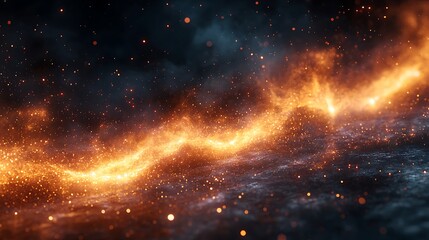 Obraz premium Shimmering golden particles meander in a vibrant cosmic light domain wallpaper image