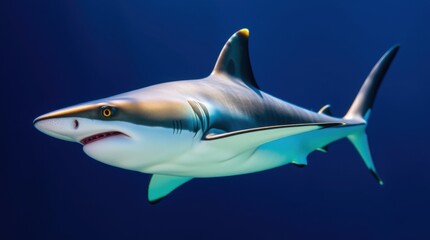 Fototapeta premium Silky shark swimming in clear blue ocean
