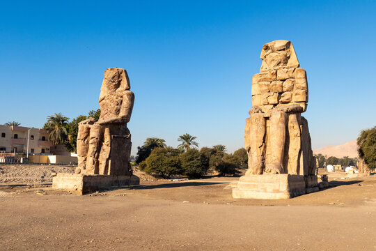 Colossi of Memnon in the Nekorpole of Thebes, Egypt, Luxor