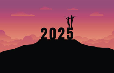 Silhouette of business success concept in the new year