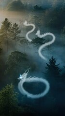 Mystical Dragon Soaring Through Misty Forest