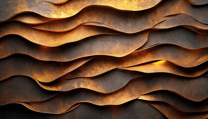 Fototapeta premium Explore abstract waves of light and shadow resembling family portraits, evoking connection and history These captivating images showcase fluid motion with bronze and brown tones in a wavy pattern