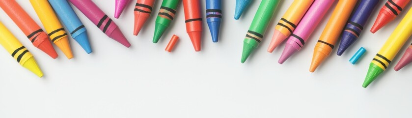 Fototapeta na wymiar Colorful Crayons Arranged in a Row on a White Background Perfect for Creative Projects and Educational Purposes
