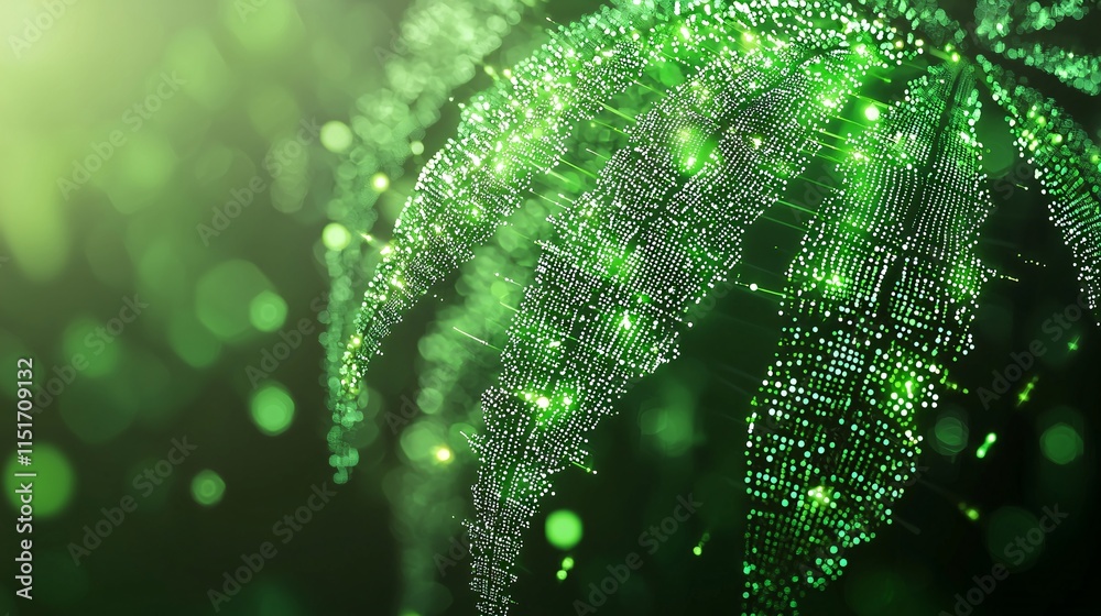 Poster a glowing green and white abstract representation of the endocannabinoid system featuring cannabis p