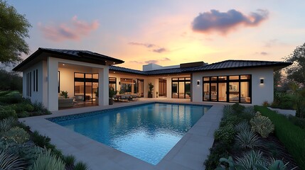 Elegant house with a swimming pool in a modern architectural style