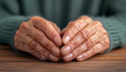 Fototapeta premium Explore the poignant beauty of aging with these images of elderly hands, their stories etched in time Observe them gently holding faded photographs, each a portal to remembrance and memory Discover