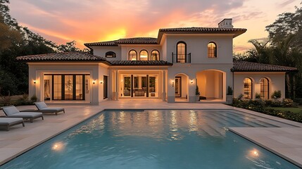 Elegant house with a swimming pool in a modern architectural style