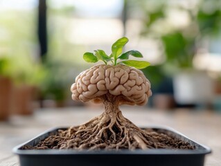 Visualize the convergence of thought and growth with images featuring brain gears turning alongside tree roots, symbolizing cognitive development and the intellectual journey Explore the concept of