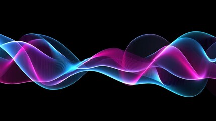 Abstract Neon Wave Art: Vibrant Pink and Blue Swirls on Black Background