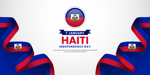 haiti Independence Day vector background with waving ribbon flag and blank space area