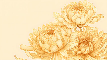 Delicate Line Art of Golden Chrysanthemums