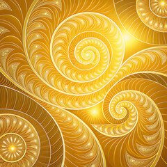 A shiny spiral golden object displays a twisting, reflective surface