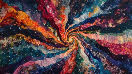 Colorful swirling cosmic nebula, glittering texture.