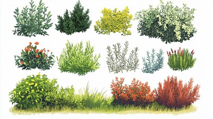 Lush Green Bushes Vector Illustration for Designs