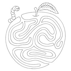 Apple maze graphic black white sketch illustration vector