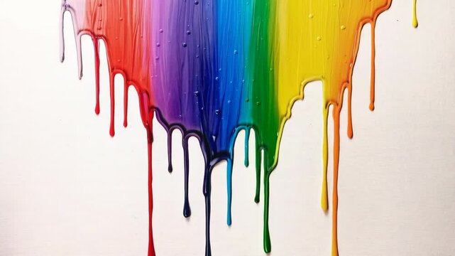 Rainbow colorful paint dripping over isolated white background