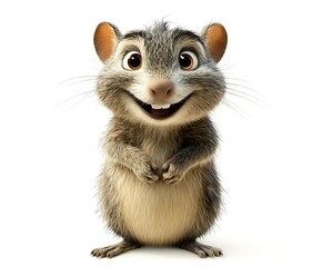 Obraz premium Happy cartoon mouse standing on hind legs, smiling.