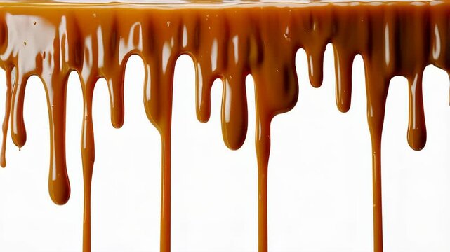 Salted caramel dripping on white transparent background