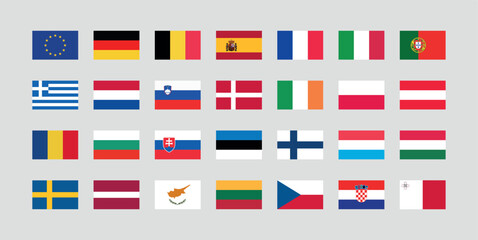 Flag of All European Union member countries. European Union countries flag Bundle.