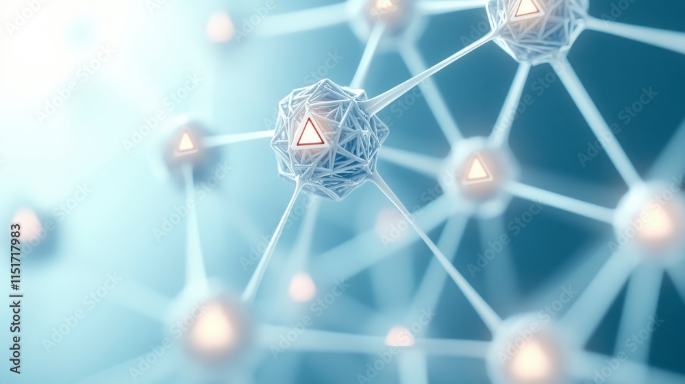 Poster a close-up view of interconnected geometric shapes, symbolizing advanced technology and networks in 