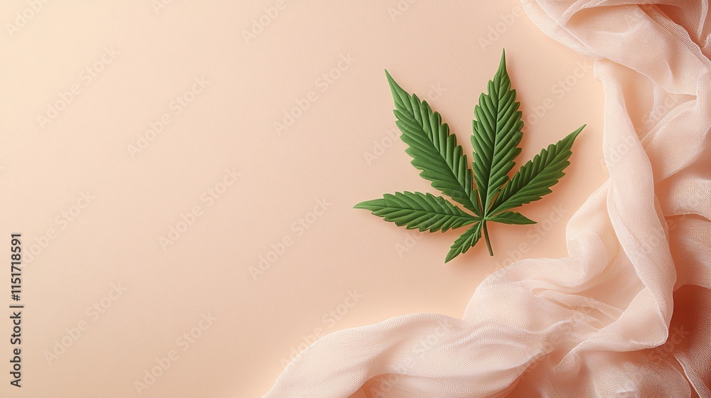 Poster a minimalistic design featuring a cannabis leaf icon with a heart shape on a cream-colored backgroun