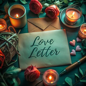 candle and rose with love latter