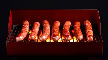 Grilled sausages sizzling on a barbecue grill, showcasing a delicious meal ready to be served.