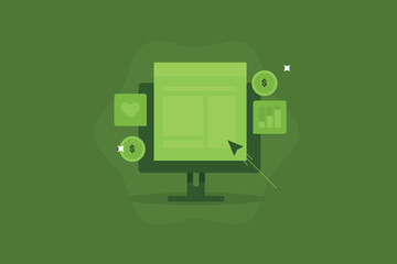 Website Making Money, Website generating revenue, Website advertising revenue. Make money online. Vector illustration concept. 