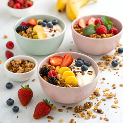 Yogurt with fruits and berries is a refreshing, healthy snack or dessert,