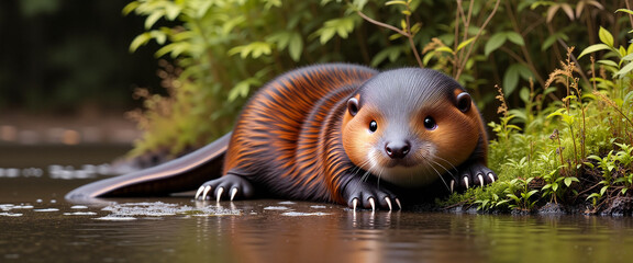 Obraz premium Adorable otter in natural habitat - perfect for wildlife blogs, conservation websites, animal education materials, and nature photography presentations