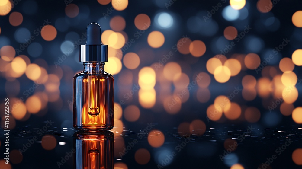 Poster a premium cannabis tincture bottle displayed on a reflective black surface with soft spotlight effec