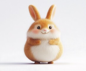 Adorable fluffy orange bunny rabbit, cartoon style, isolated on white background.