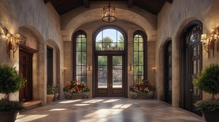 Fototapeta premium Grand Entrance of a Luxurious Mediterranean Villa